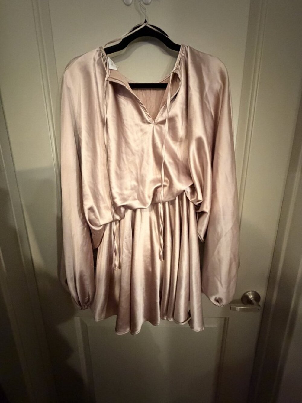 MABLE Blush Pink Satin Long Sleeve Mini Dress Size L